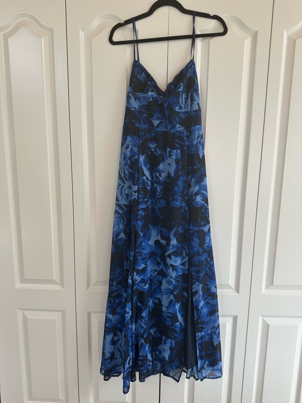 Blue Floral Slip Dress with Spaghetti Straps